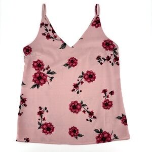 Dynamite Pink Flower Print Front and Back Deep V-Neck Cami Style Top, Small
